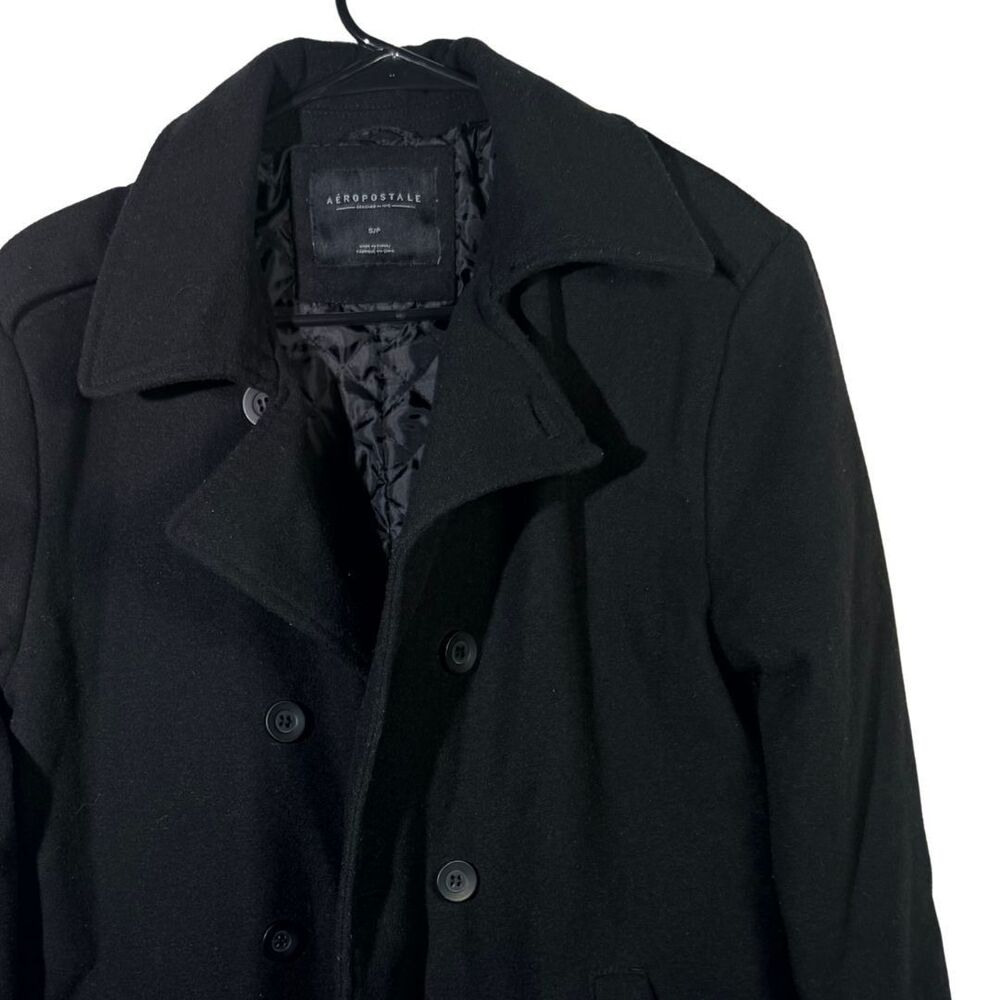 Aeropostale Women’s Black Peacoat Jacket Small Petite Wool Blend Double Breasted